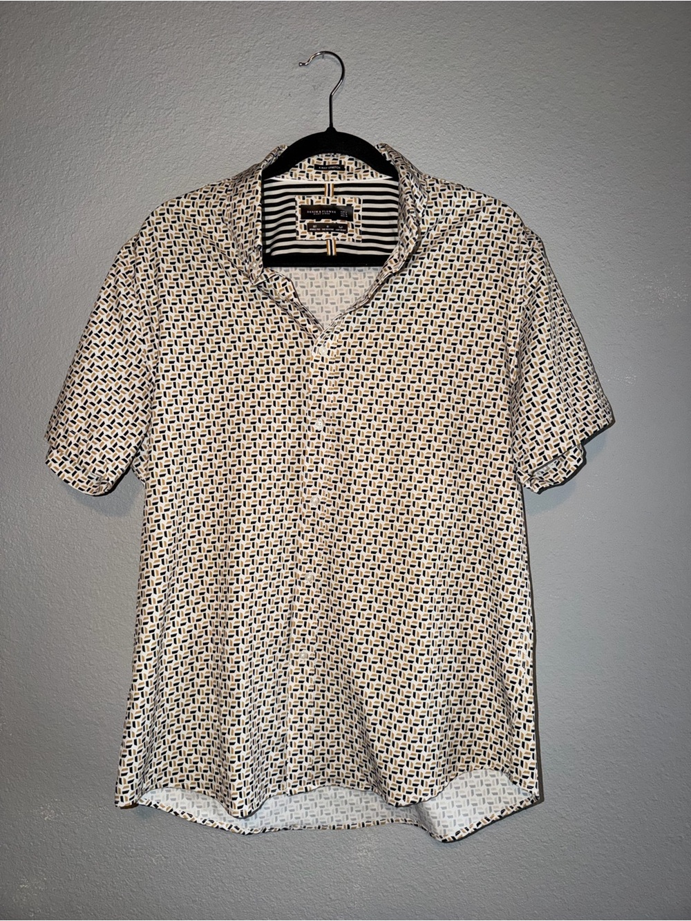 Denim & Flower Short Sleeve Geometric Print Shirt Large